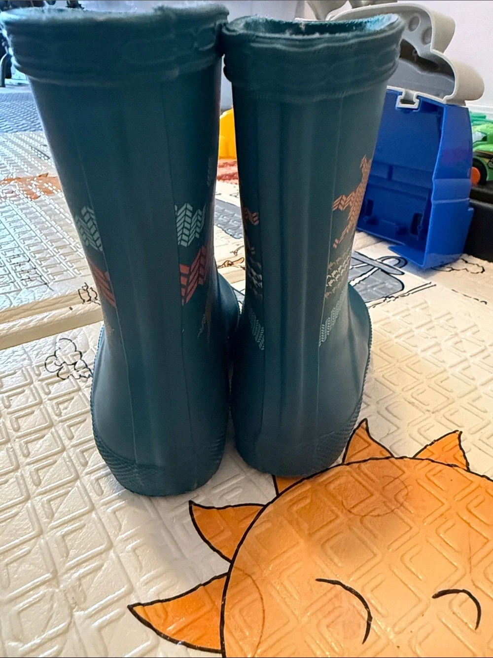 Hunter Kids Teal Patterned Rain Boots